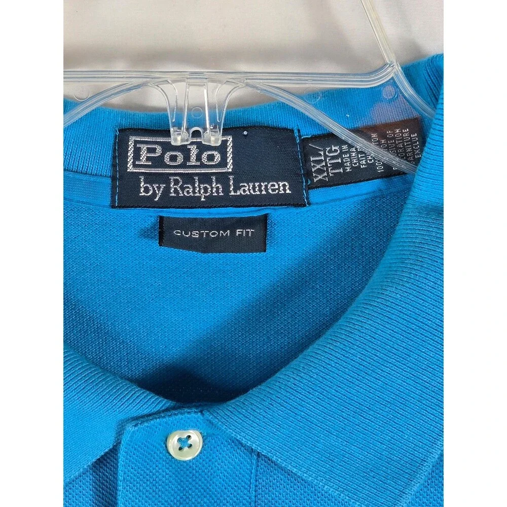 Polo Ralph Lauren Polo Shirt Men's 2XL Solid Blue Short Sleeve Yellow Pony